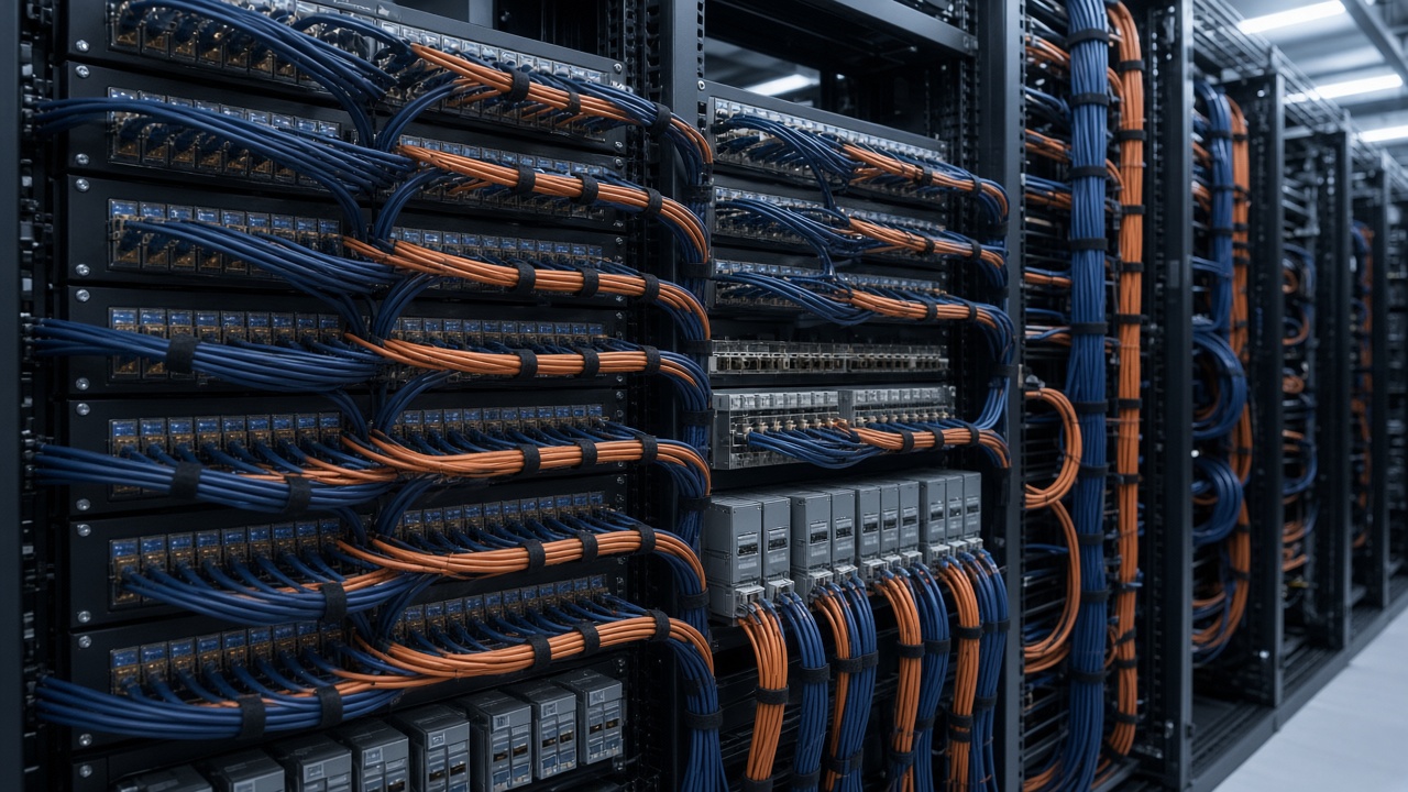 Structured high-speed cabling and switching in a data hall rack